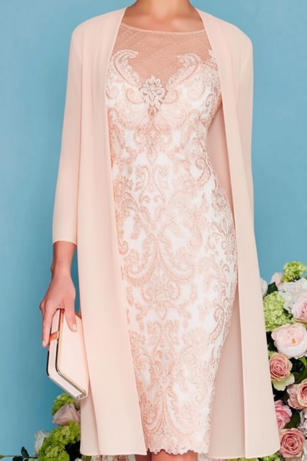 Designer Brautmutterkleider Rosa | 2 Teilige Spitze Kleider Brautmutter