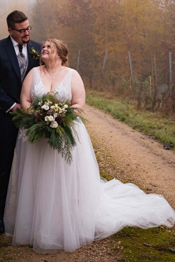 Boho Hochzeitskleider V Ausschnitt Tüll Brautkleider Große Größe