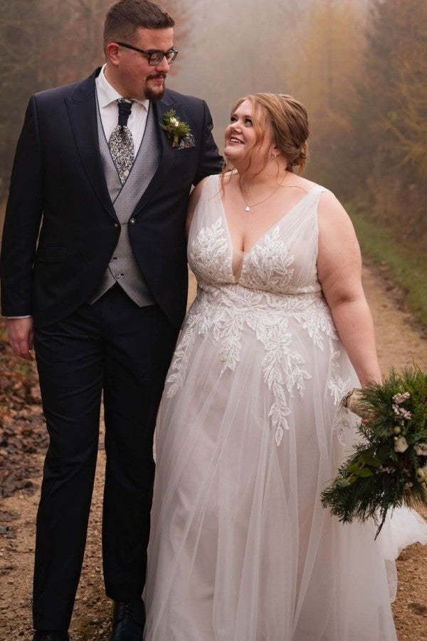 Boho Hochzeitskleider V Ausschnitt Tüll Brautkleider Große Größe