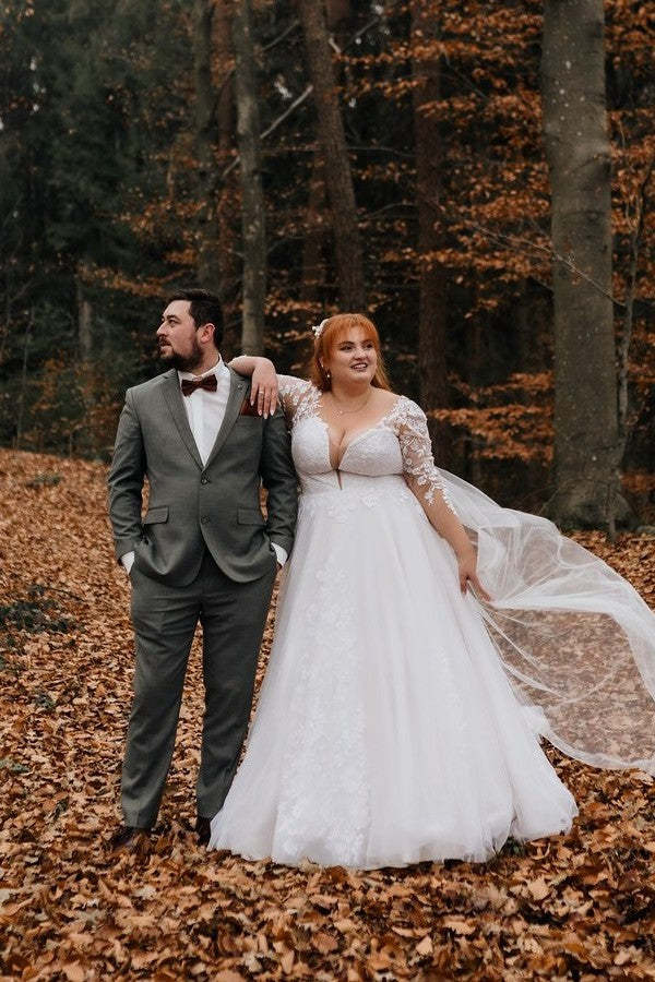 Elegante Hochzeitskleider Große Größen A Linie Brautkleid mit Ärmel