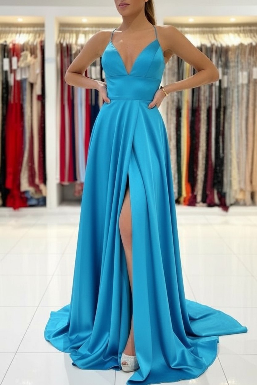 Schlichtes Abendkleid König Blau | Abiballkleider Lang Günstig