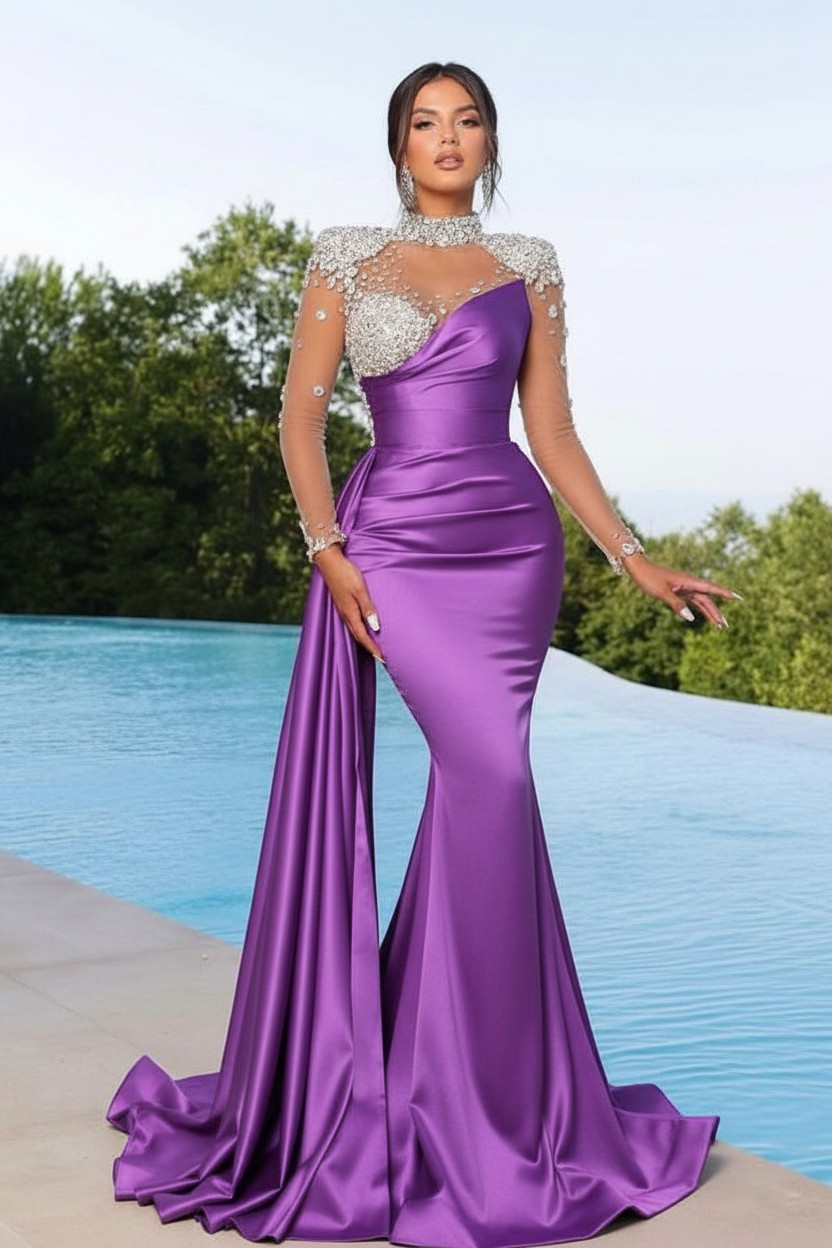 Designer Abendkleider Lang Grün | Abiballkleider mit Ärmel