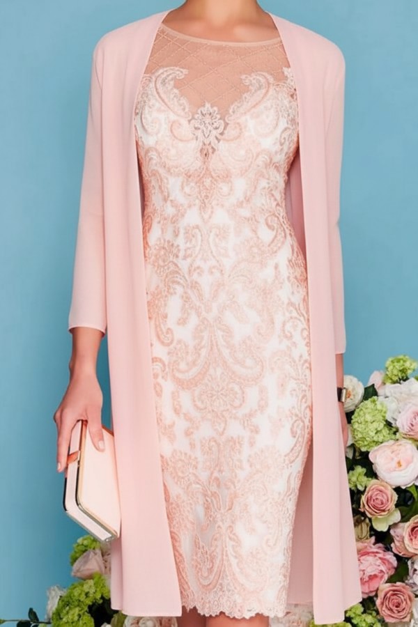 Designer Brautmutterkleider Rosa | 2 Teilige Spitze Kleider Brautmutter
