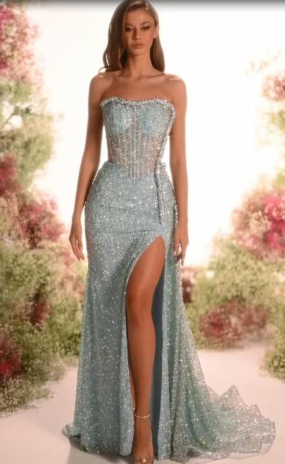 Elegante Abendkleider Lang Glitzer Ballkleider Abiballkleider Meerjungfrau