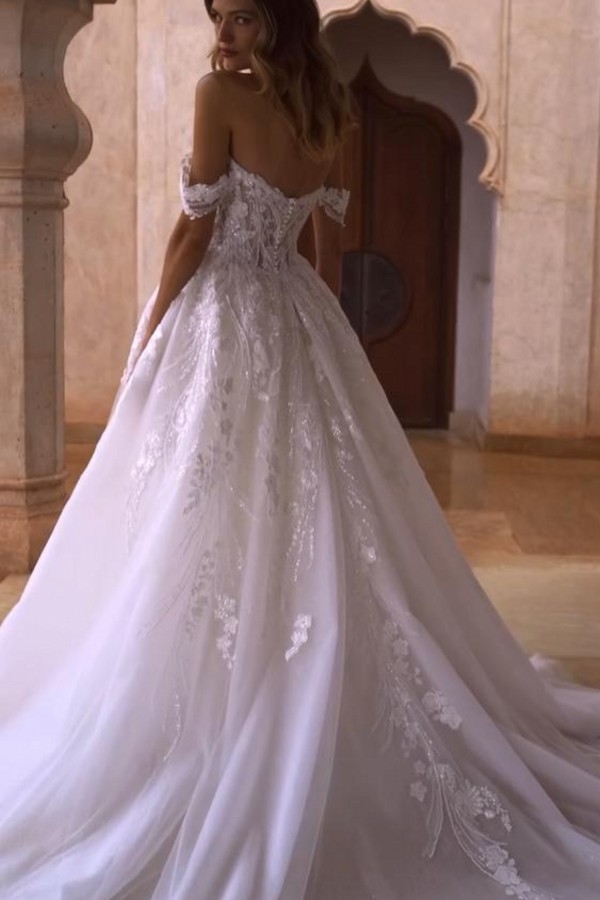 Elegante Hochzeitskleider A Linie Glitzer Brautkleider mit Spitze