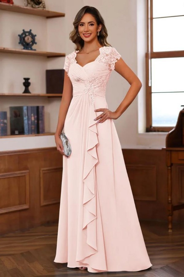 Schlichte Rosa Brautmutterkleider Chiffon Hochzeitsgäste Kleider Online