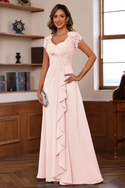 Schlichte Rosa Brautmutterkleider Chiffon Hochzeitsgäste Kleider Online