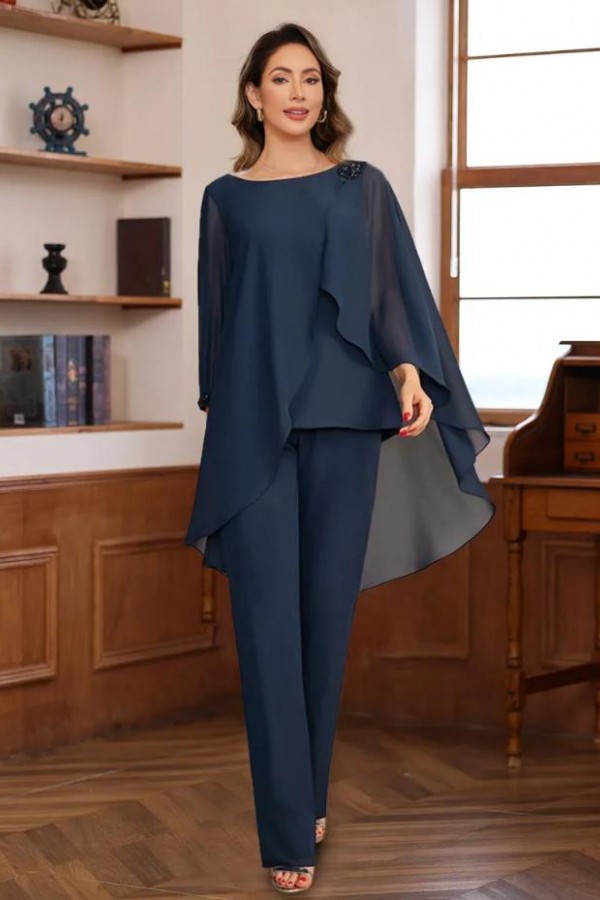 Schlichte Brautmutter Hosenanzüge Chiffon Brautmutterkleider 2 Teilig