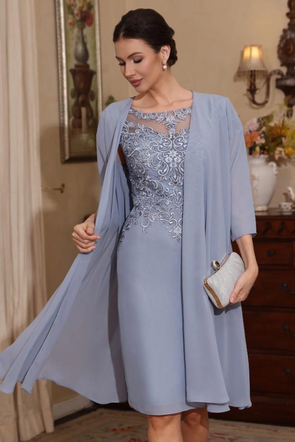 Dusty Blau Brautmutterkleider Spitze | Kleider für Brautmutter mit Jacket