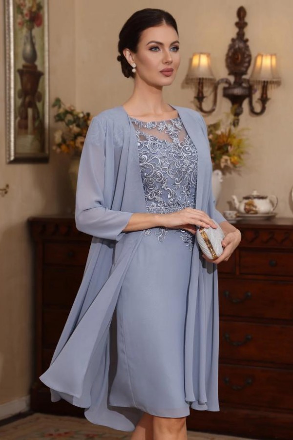 Dusty Blau Brautmutterkleider Spitze | Kleider für Brautmutter mit Jacket