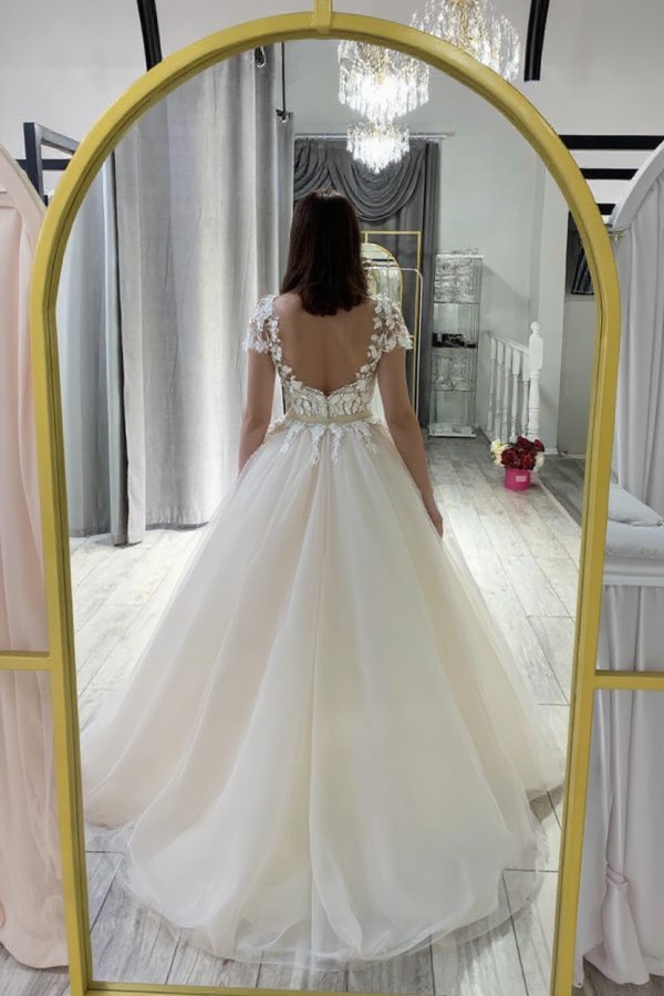 Weiße Hochzeitskleider A Linie | Brautkleider mit Spitze