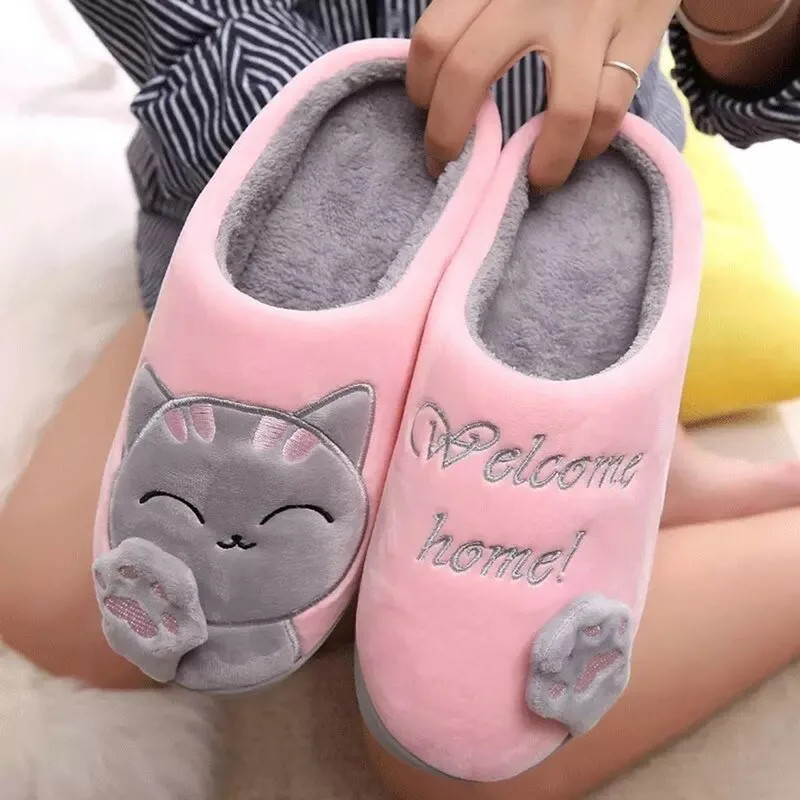 Winter Warm Plush Indoor Slippers Women Fashion Home Slipper Shoes Silent Slides For Bedroom Flat Floor Shoes Couple Slippers