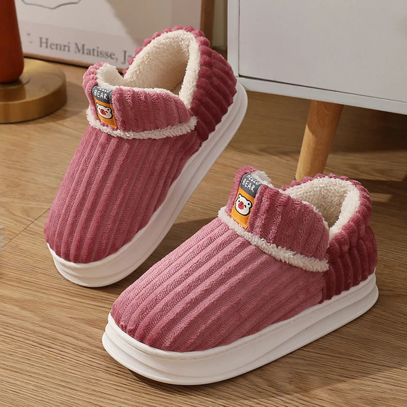 2024 Women Winter Boots Slippers Thickening Plush Warm Snow Boot Couple Thick Heels Cotton Shoes Plus Size Platform Slides Botas