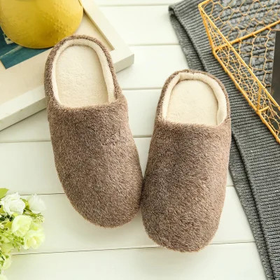 Home Slippers Winter Warm Shoes Women Indoor Soft Mule Flip Flops Silent Couple Plush Footwear Non-Slip Cotton Floor Slipper