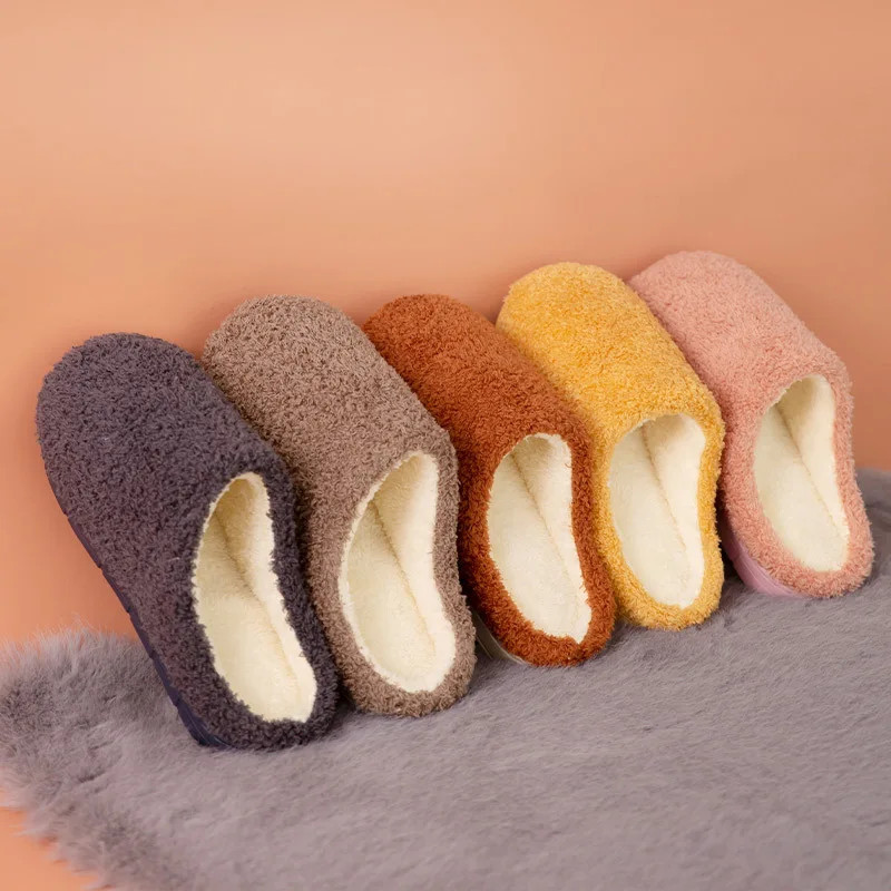 2024 Winter Soft Sole Slippers Men Women Indoor Floor Flat Shoes Autumn Winter Warm Home Cotton Warm Plush Bedroom Slides