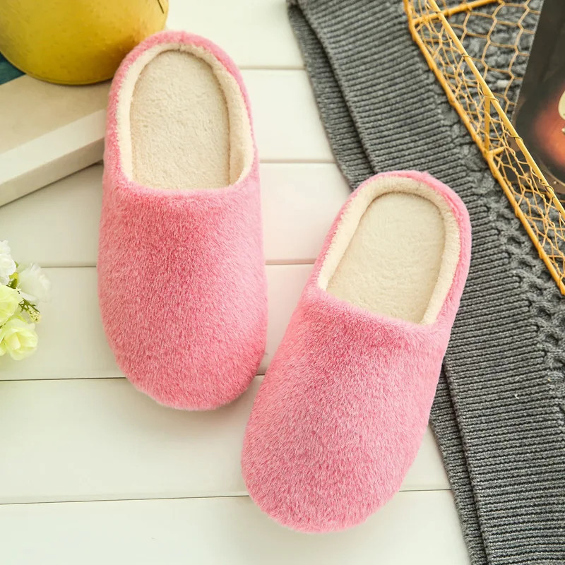 Home Slippers Winter Warm Shoes Women Indoor Soft Mule Flip Flops Silent Couple Plush Footwear Non-Slip Cotton Floor Slipper