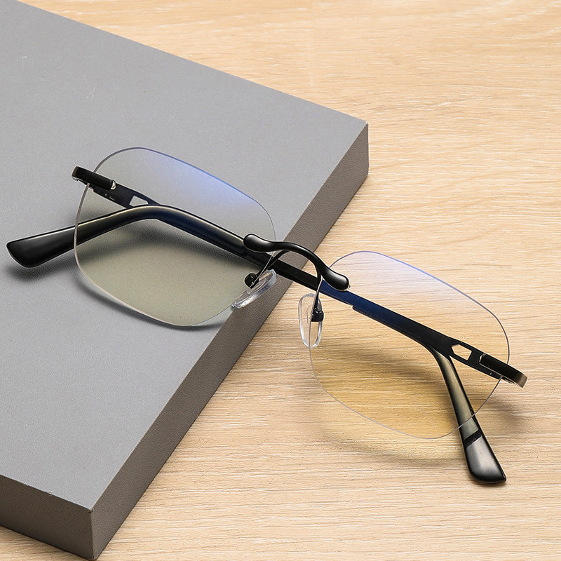 FRAMELESS PURE TITANIUM COLOR-CHANGING BLUE LIGHT BLOCKING READING GLASSES