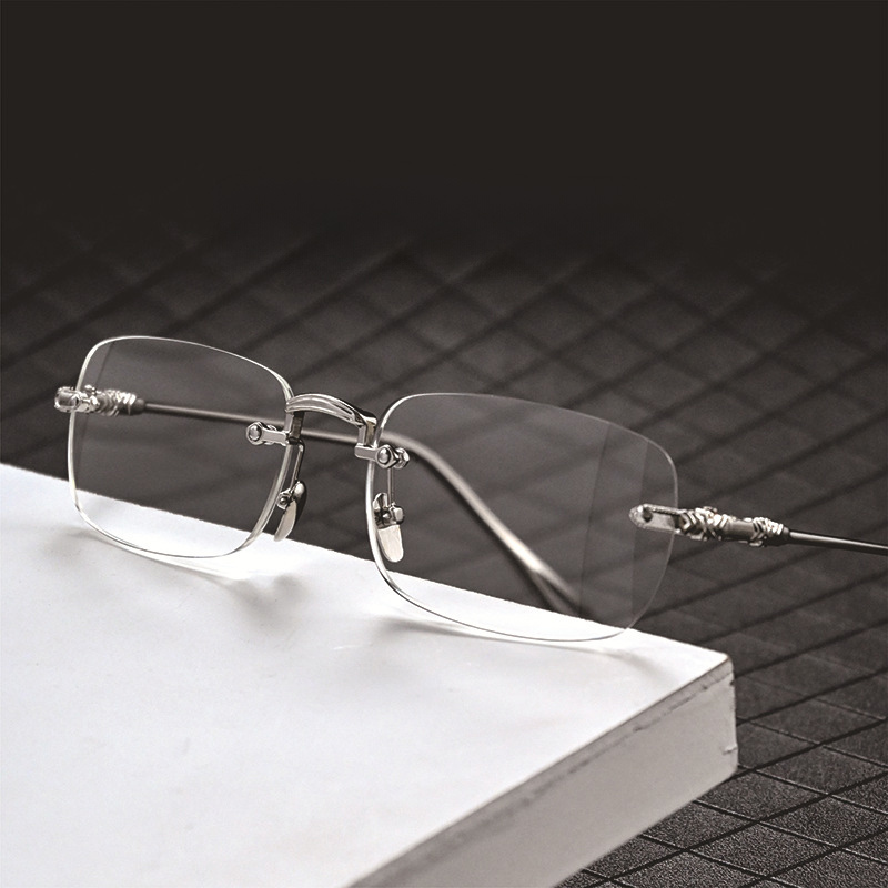 RETRO CARVED EDGE FRAMELESS BLUE LIGHT BLOCKING READING GLASSES