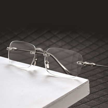 RETRO CARVED EDGE FRAMELESS BLUE LIGHT BLOCKING READING GLASSES