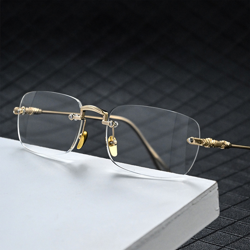 RETRO CARVED EDGE FRAMELESS BLUE LIGHT BLOCKING READING GLASSES