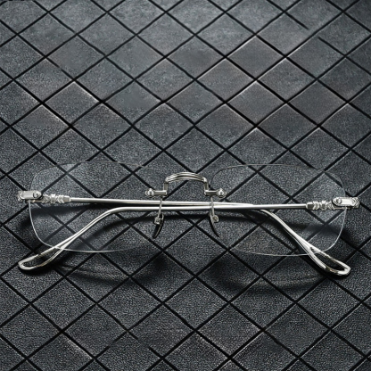 RETRO CARVED EDGE FRAMELESS BLUE LIGHT BLOCKING READING GLASSES