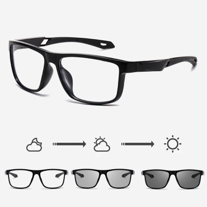 SPORTLICHE QUADRATISCHE LESEBRILLE MIT PHOTOCHROMEM RAHMEN FÜR DEN AUSSENBEREICH