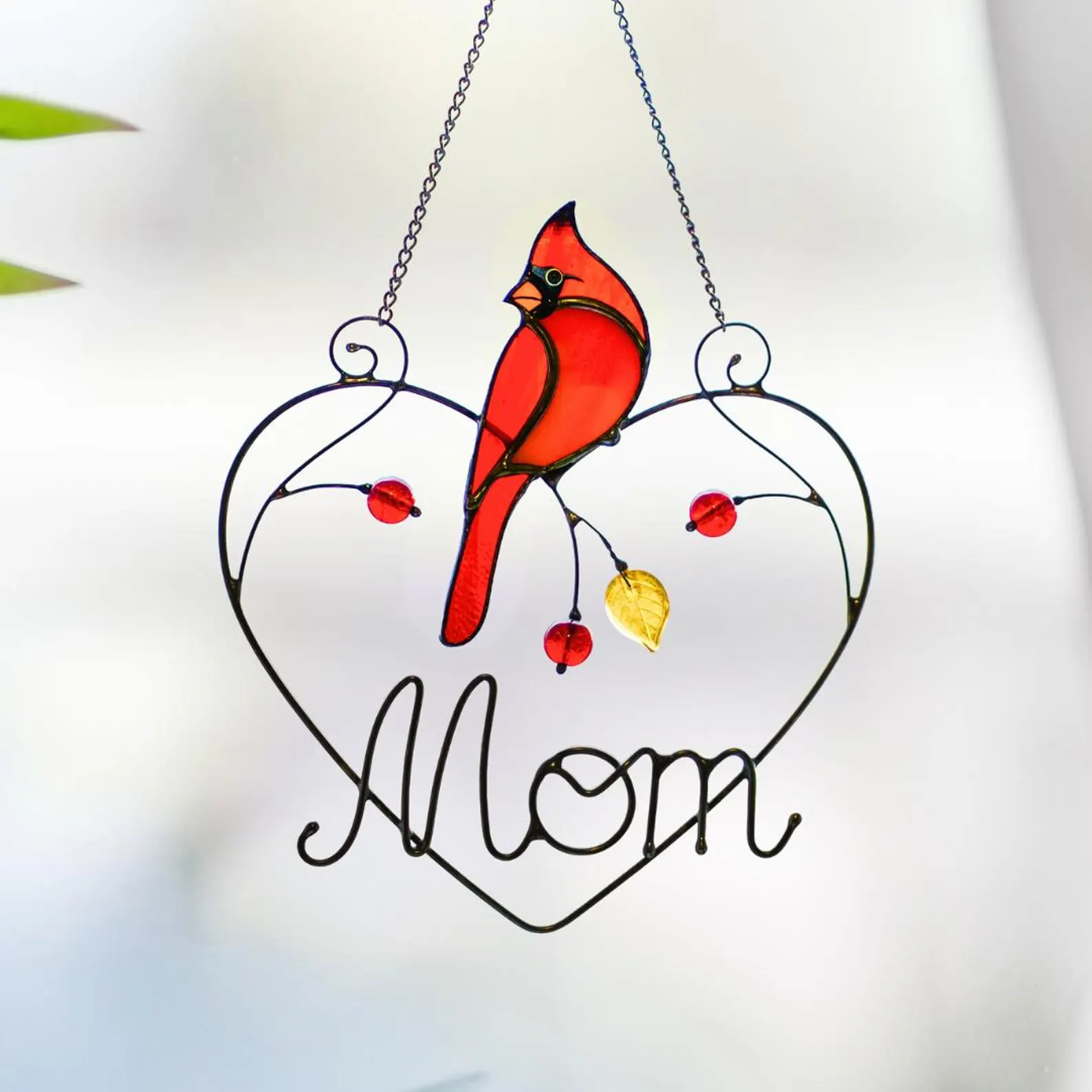 Cardinal Stained glass birds glass suncatcher🦜