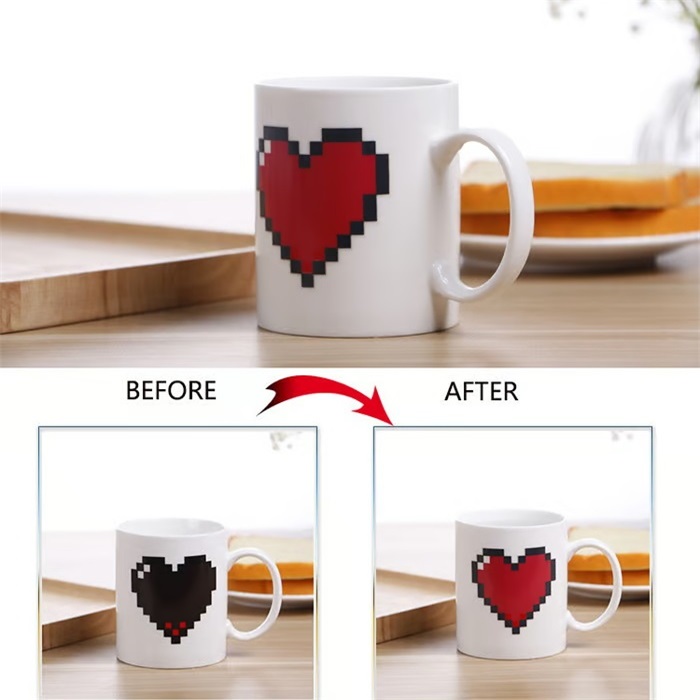 Pixel Heart Color Changing Ceramic Mug