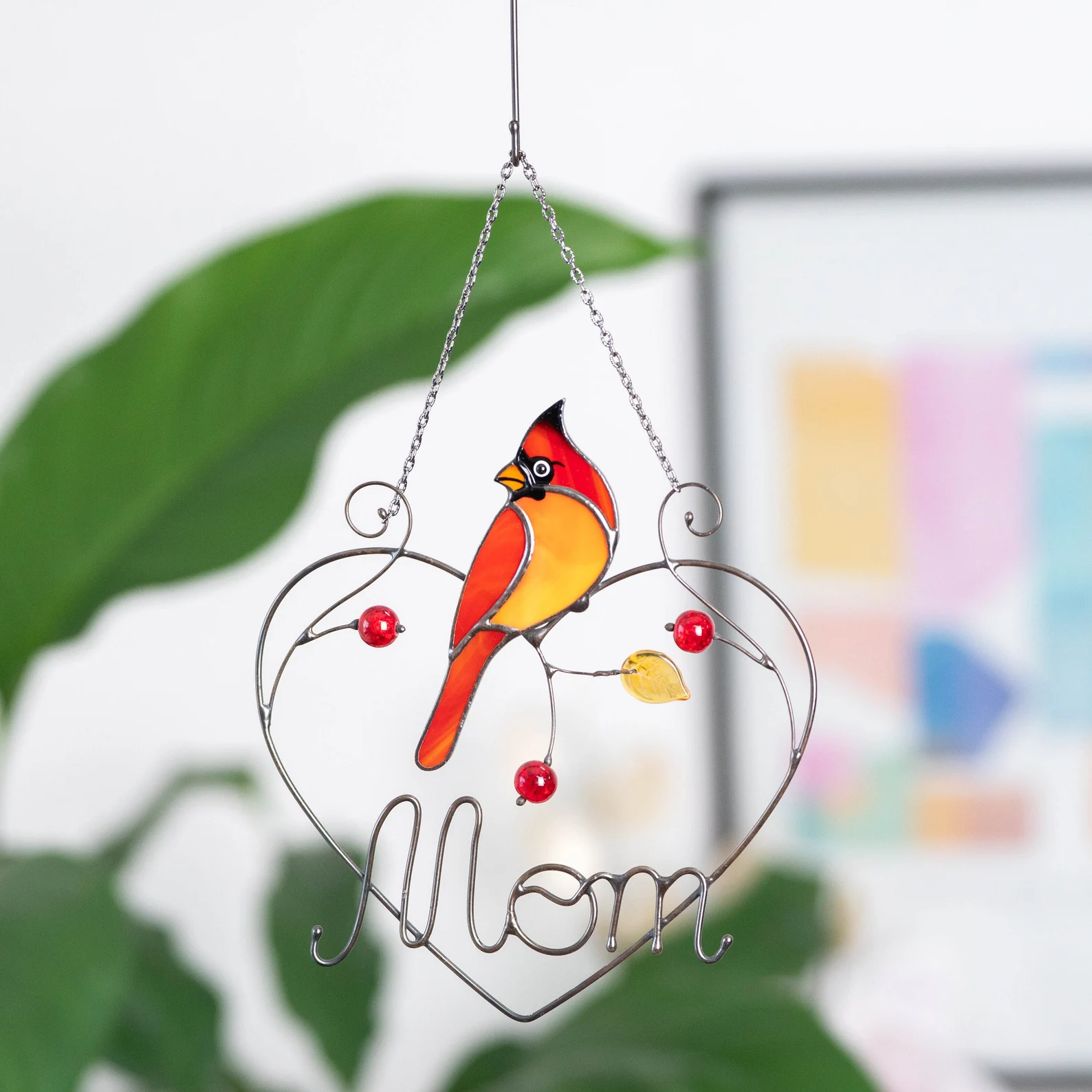 Cardinal Stained glass birds glass suncatcher🦜