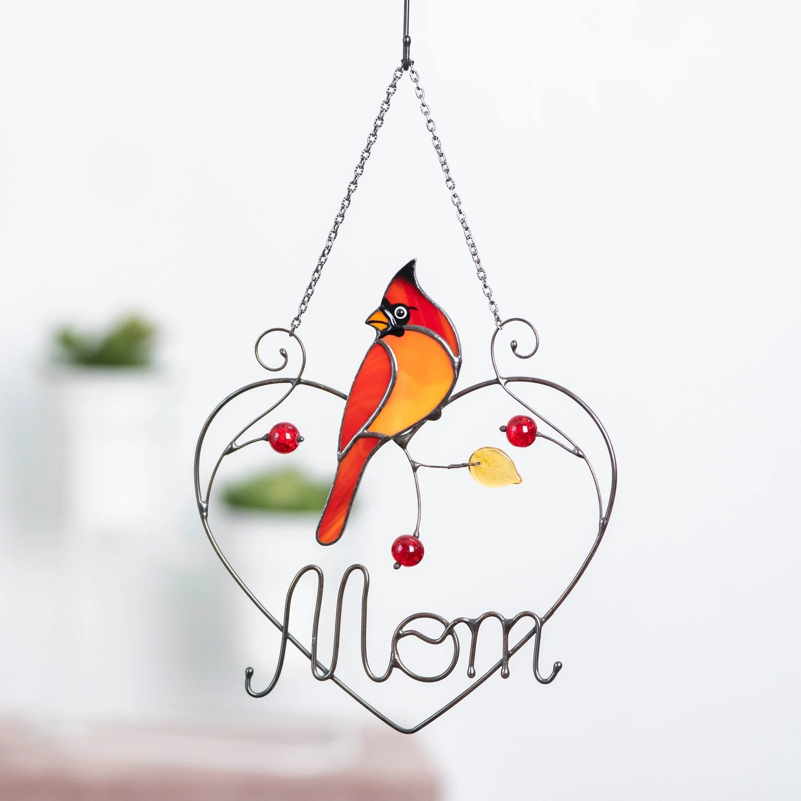 Cardinal Stained glass birds glass suncatcher🦜