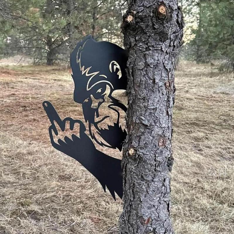🔥LAST DAY 60% OFF - 👣Peeping Bigfoot Middle Finger Peek a Boo Flipping Off Metal Sign Deco