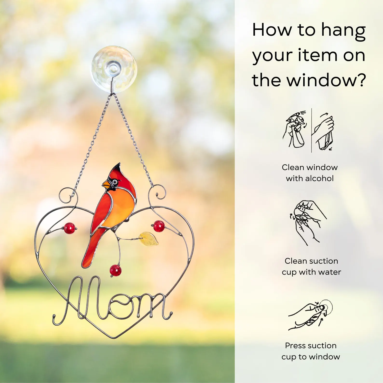 Cardinal Stained glass birds glass suncatcher🦜
