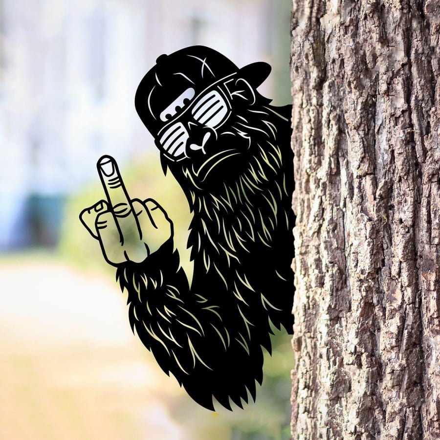 🔥LAST DAY 60% OFF - 👣Peeping Bigfoot Middle Finger Peek a Boo Flipping Off Metal Sign Deco