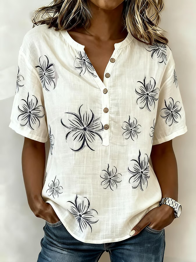 Women's Casual Color Block Print Short-Sleeve Top