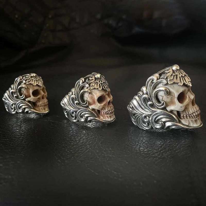 💀💀Vintage polish floral armor antler skull ring