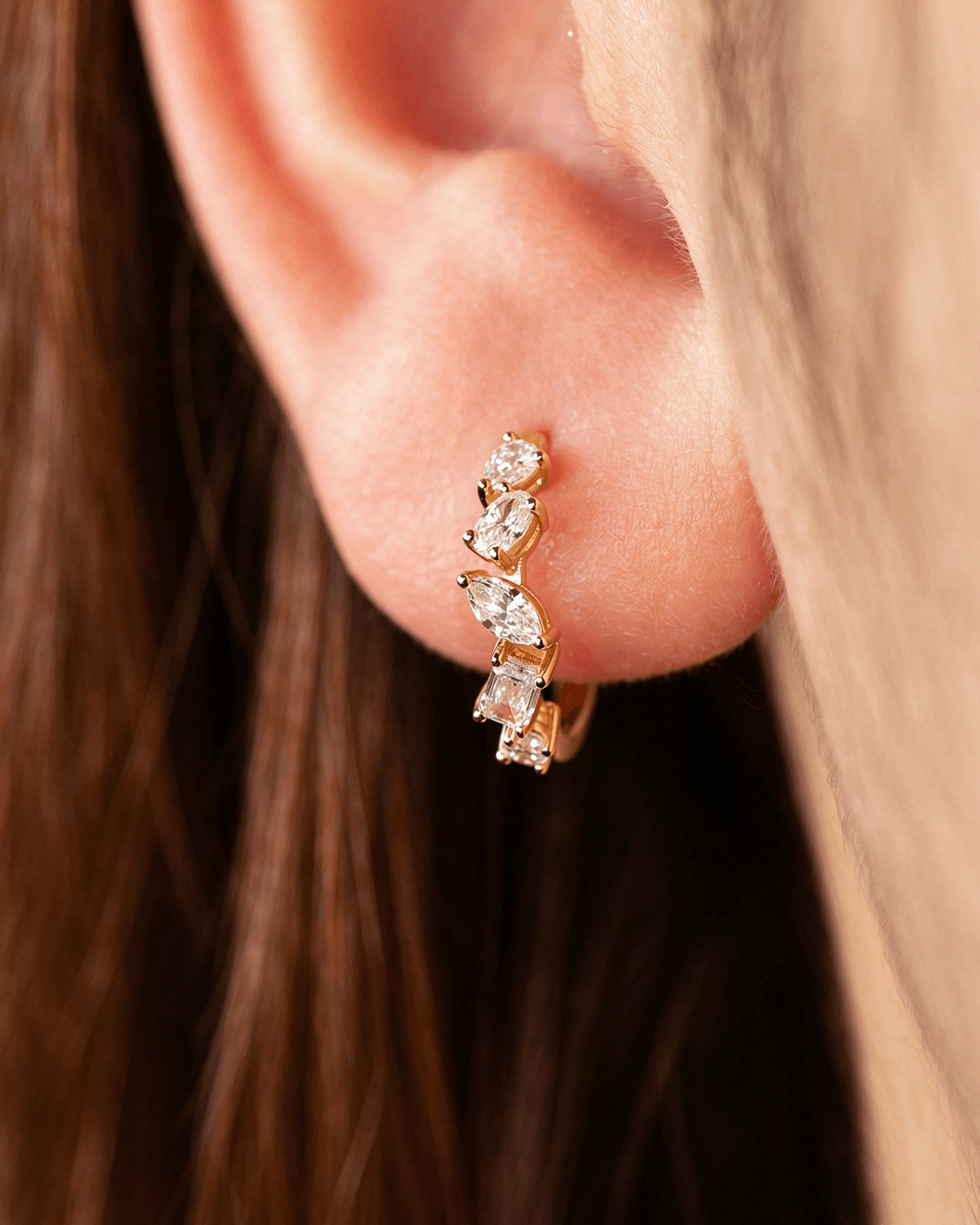 Norevia Mixed Cut Lab Diamond Hoop Earrings