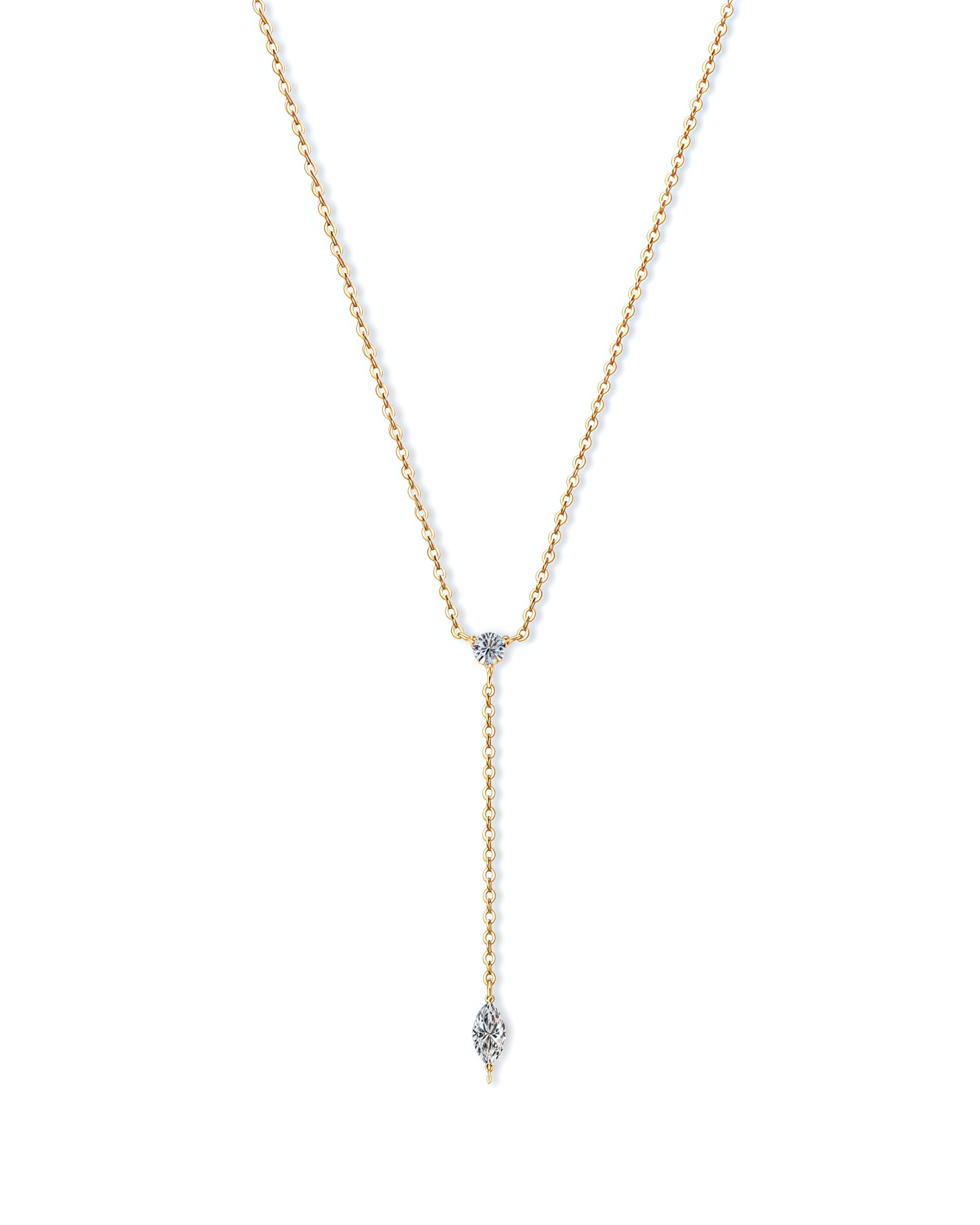 Elegant 14k Gold Necklace with Double Diamond Drop-Opreshyne