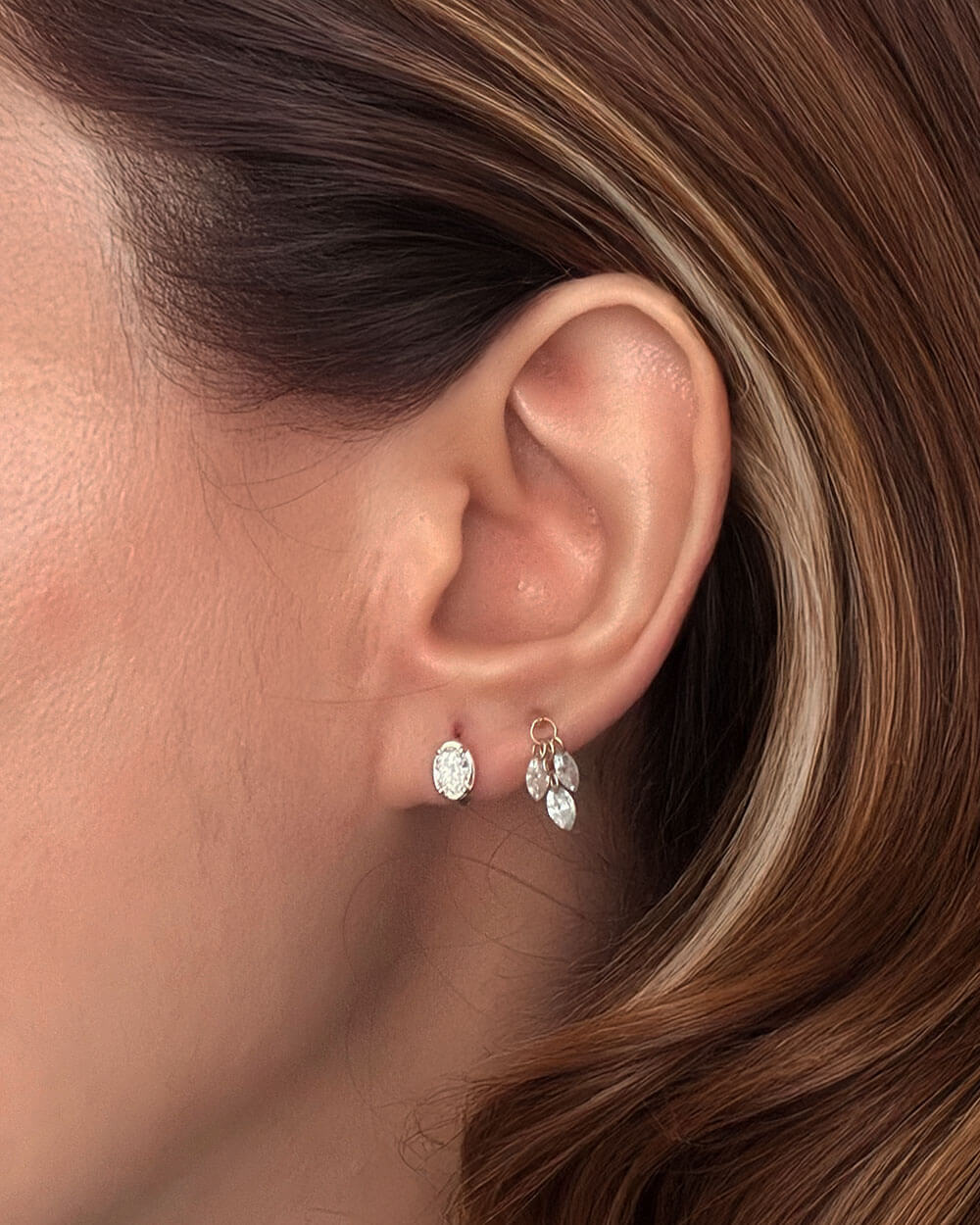 Dual Gleam – Pear & Radiant Diamond Huggie Earrings