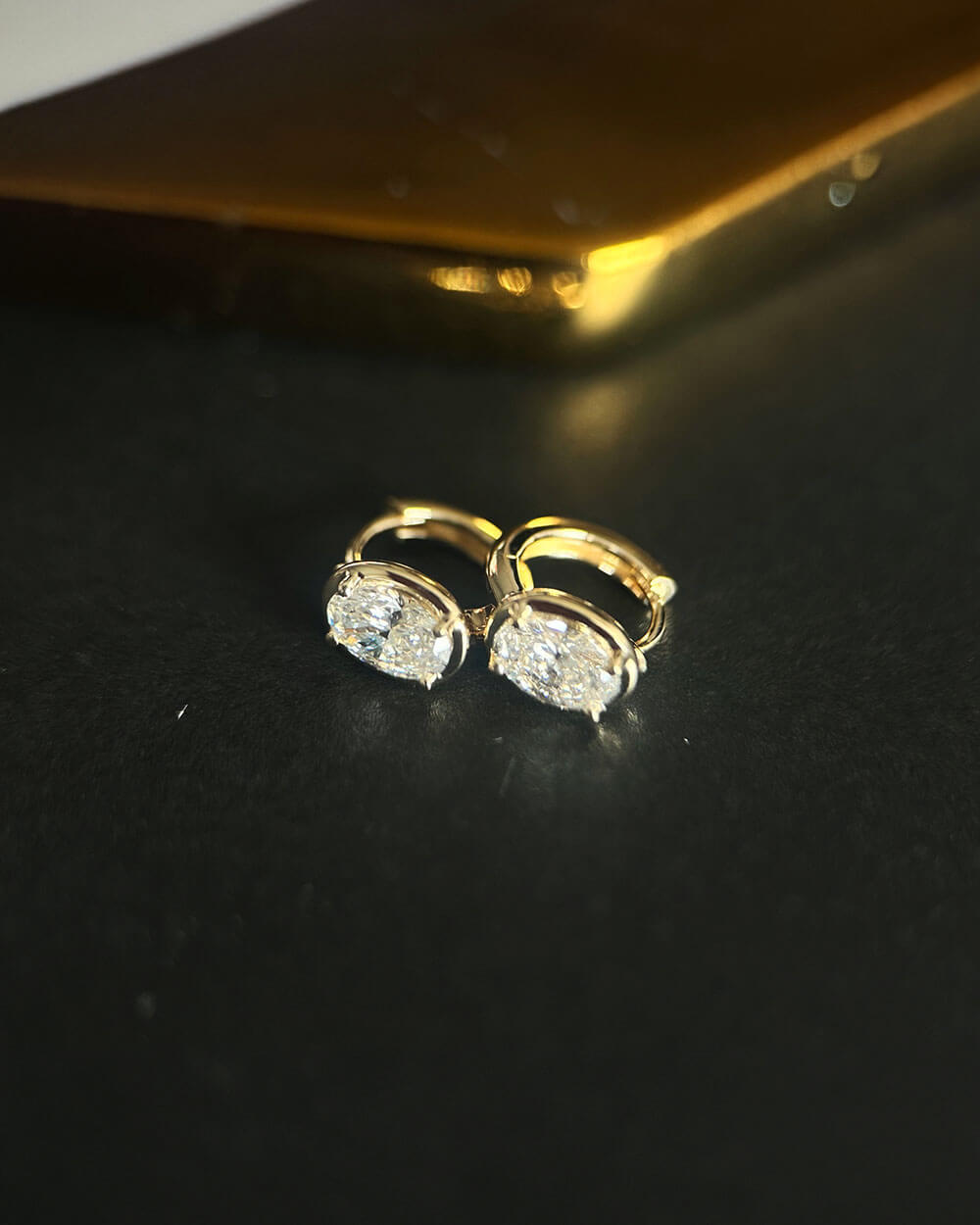 Dual Gleam – Pear & Radiant Diamond Huggie Earrings