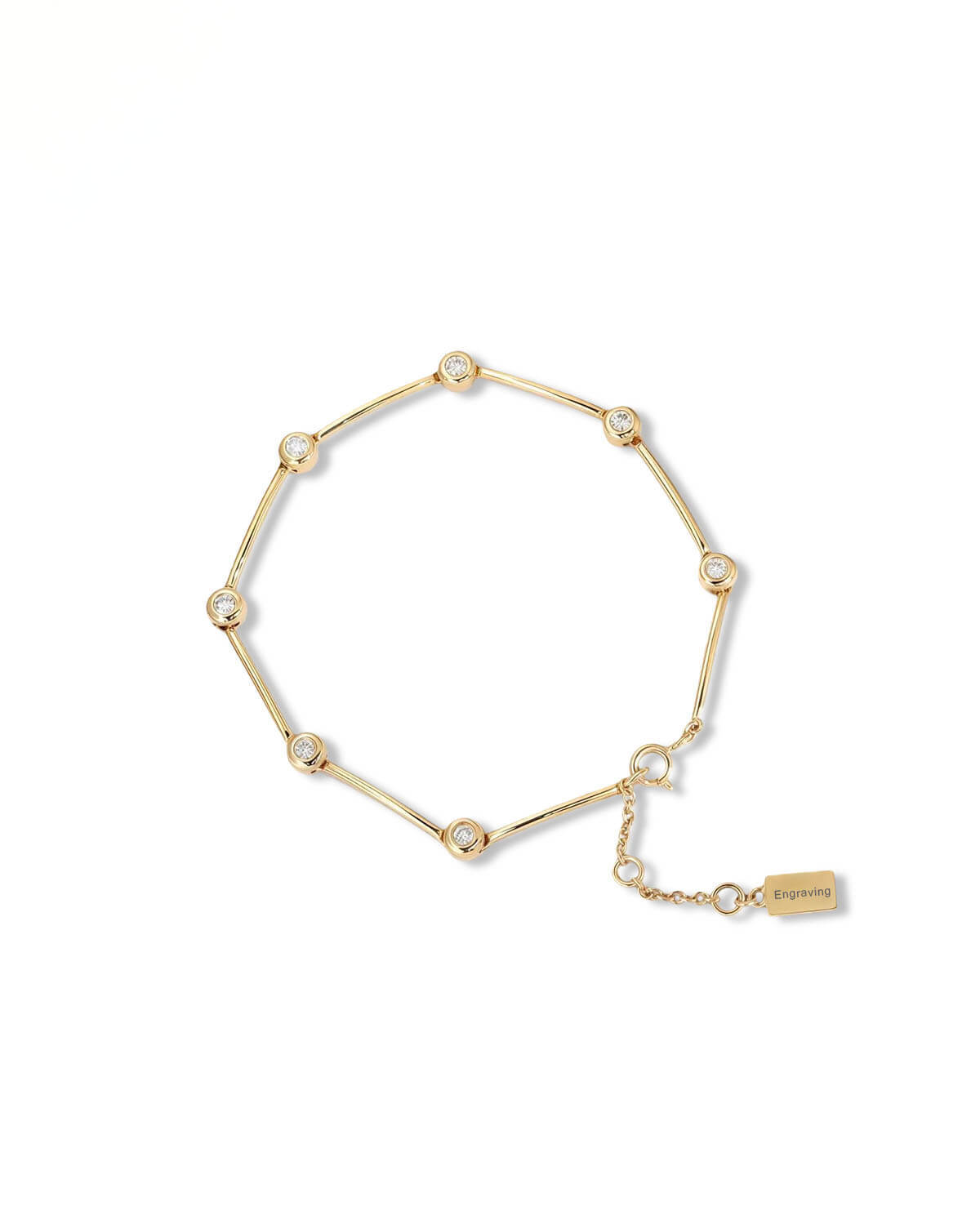 Diamond Bracelet | 14K Gold Bezel Set Linked Cylinder Design