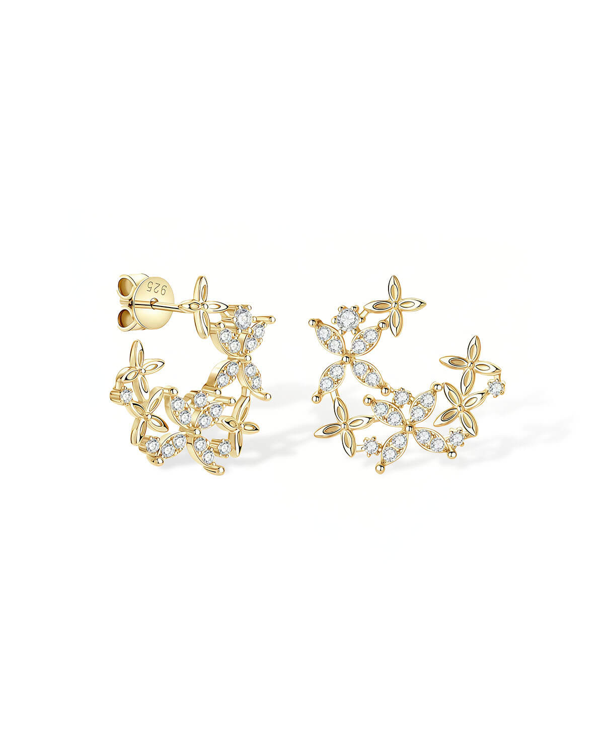 Diamond Cluster Earrings | Floral Moissanite Stud Design In 14K Gold
