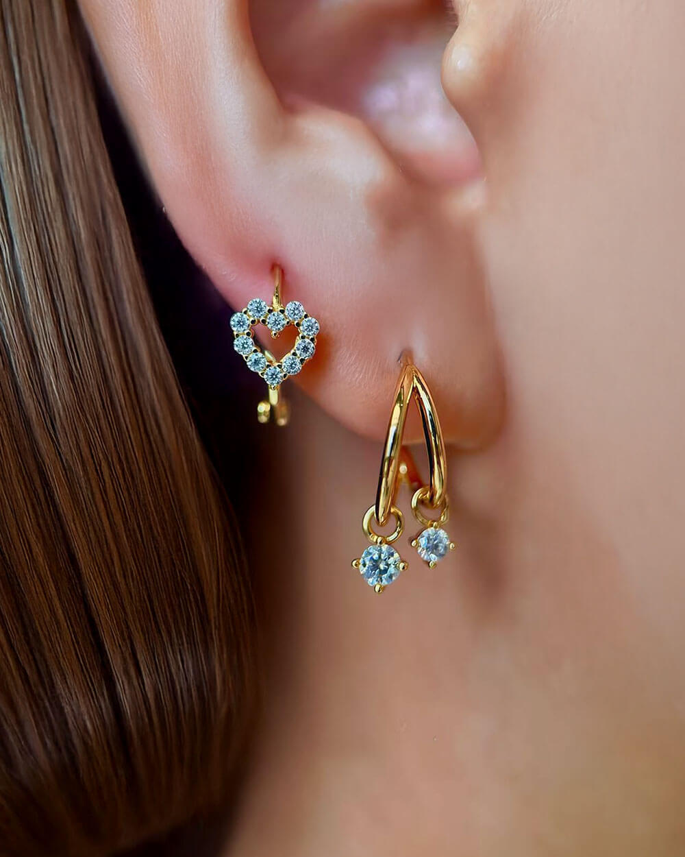 Diamond Heart Earrings | 14K Gold Hoop Heart Earrings – Opreshyne