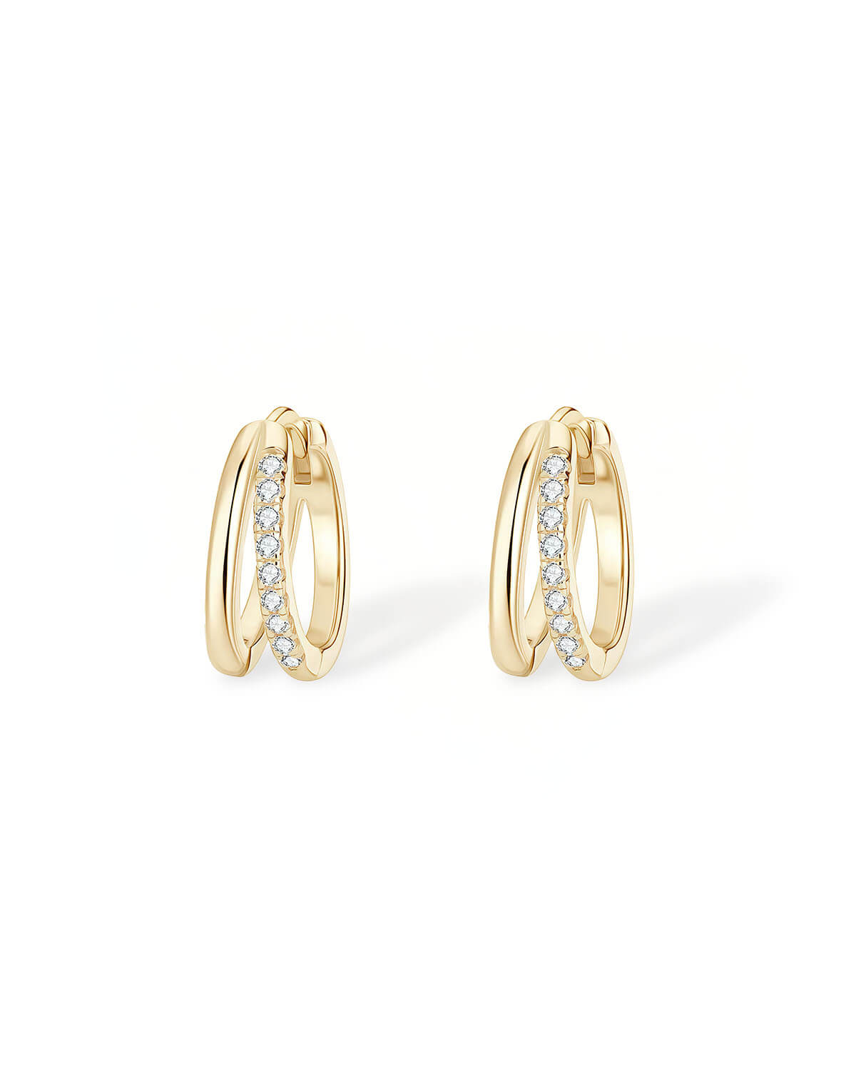Luna Embrace – Double Hoop Diamond Huggie Earrings