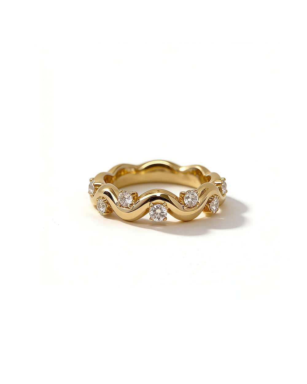 Gold Diamond Ring | 14K Gold Wave Lab Diamond Band Ring