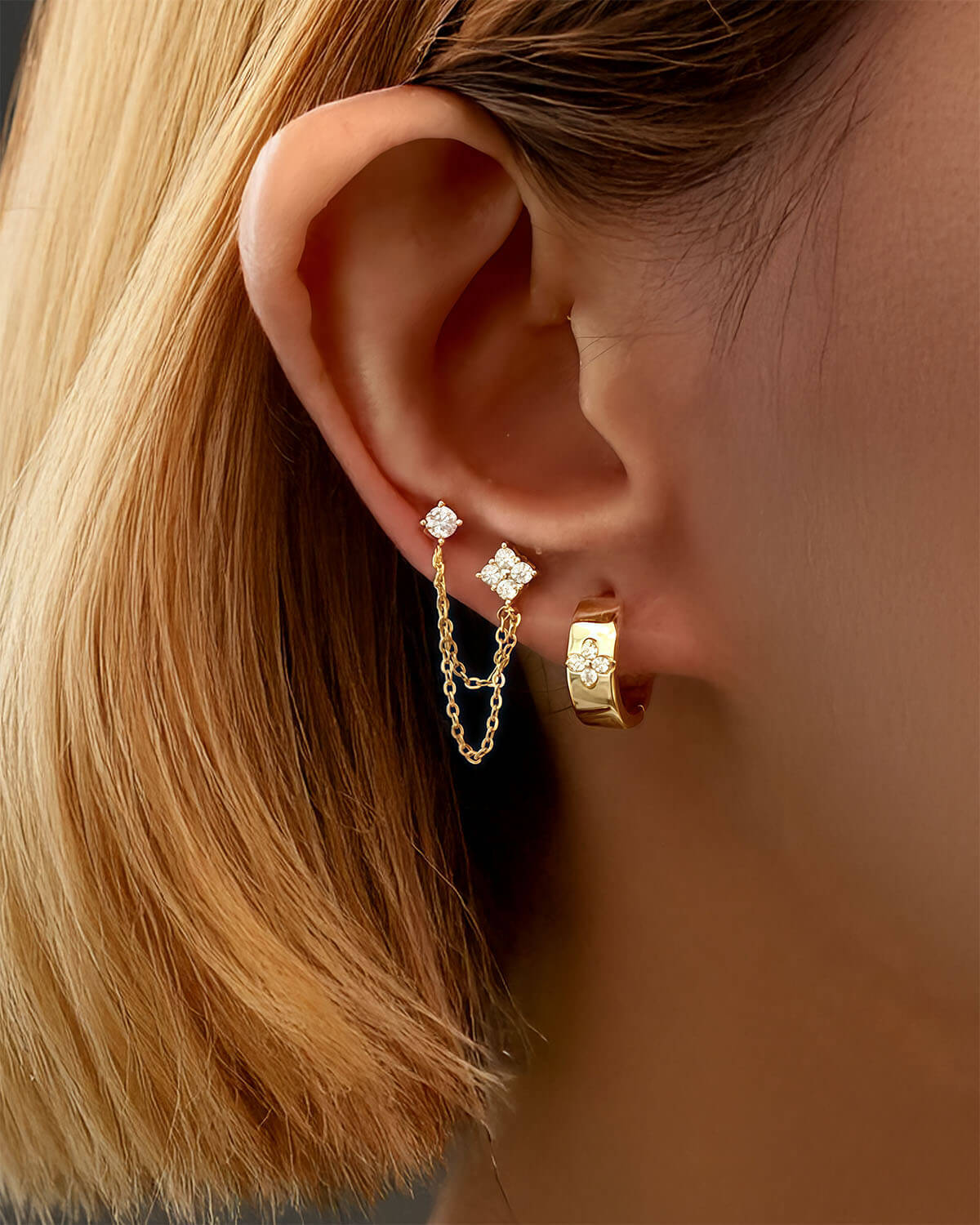 Clover Link – Double Piercing Earrings Studs