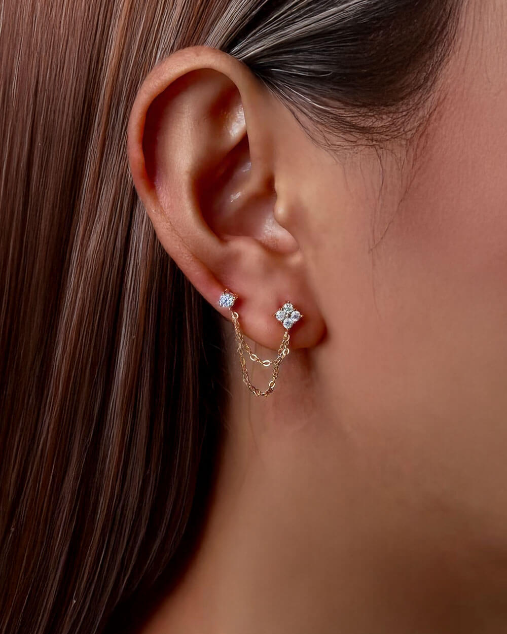 Clover Link – Double Piercing Earrings Studs