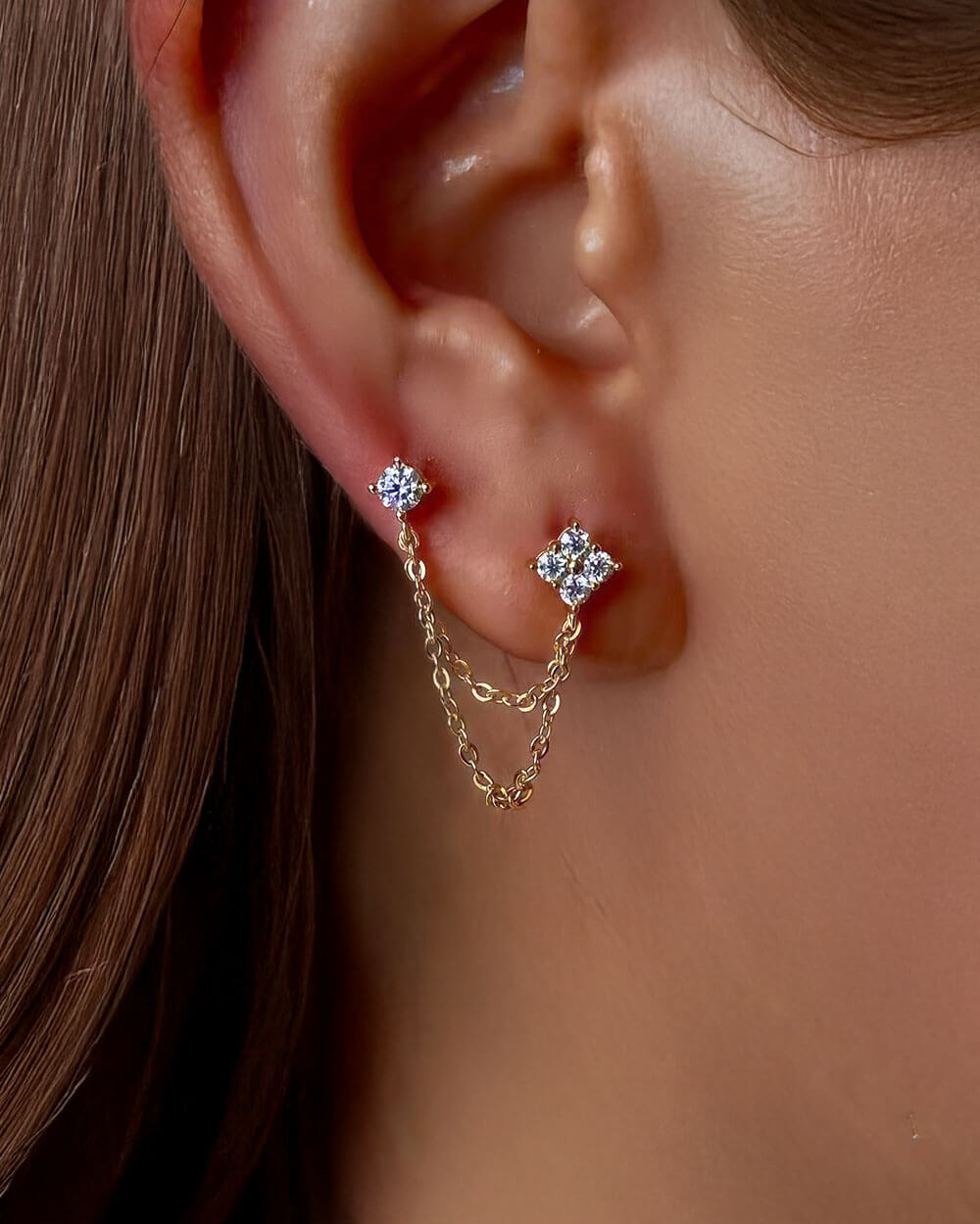 Clover Link – Double Piercing Earrings Studs