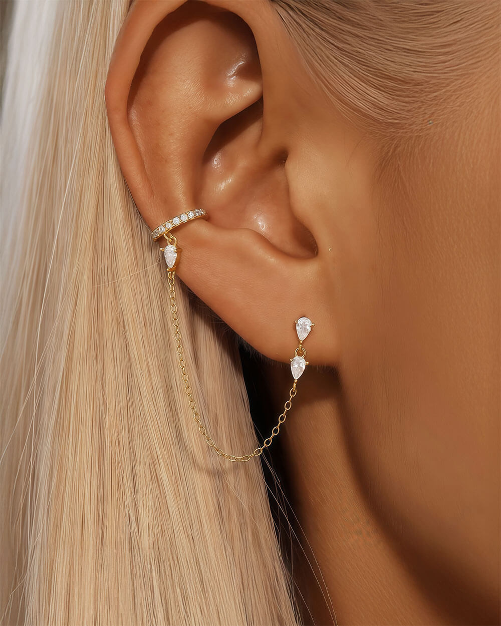 Aera Link – Pear Diamond Chain Cuff Earrings