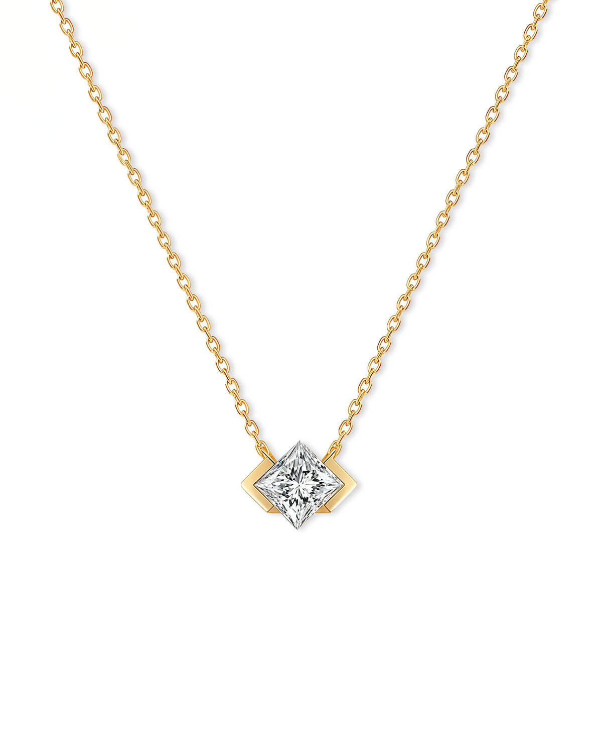 Aurex Frame – Princess Cut Solitaire Diamond Necklace