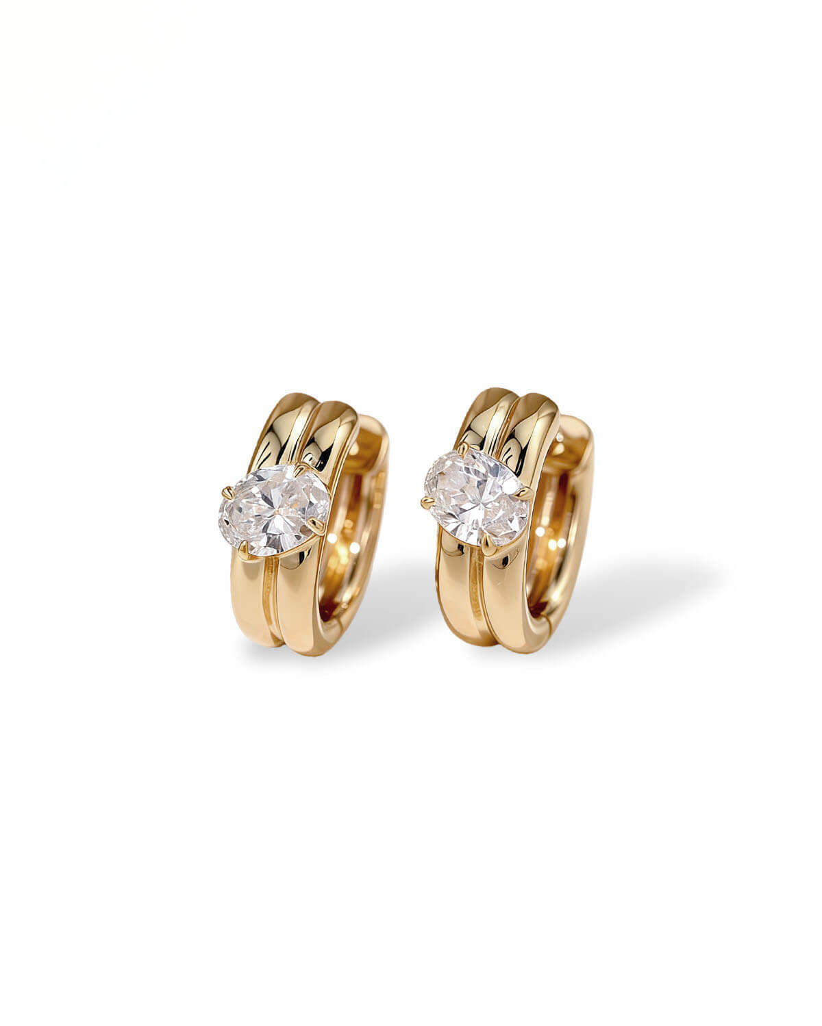 A Diamond Earrings | 14K Gold Vintage Oval Double Hoop Design